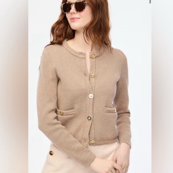 J.Crew Knit Button Lady Jacket Cardigan Sweater in Tan/Mushroom Size X Large - Picture 1 of 7